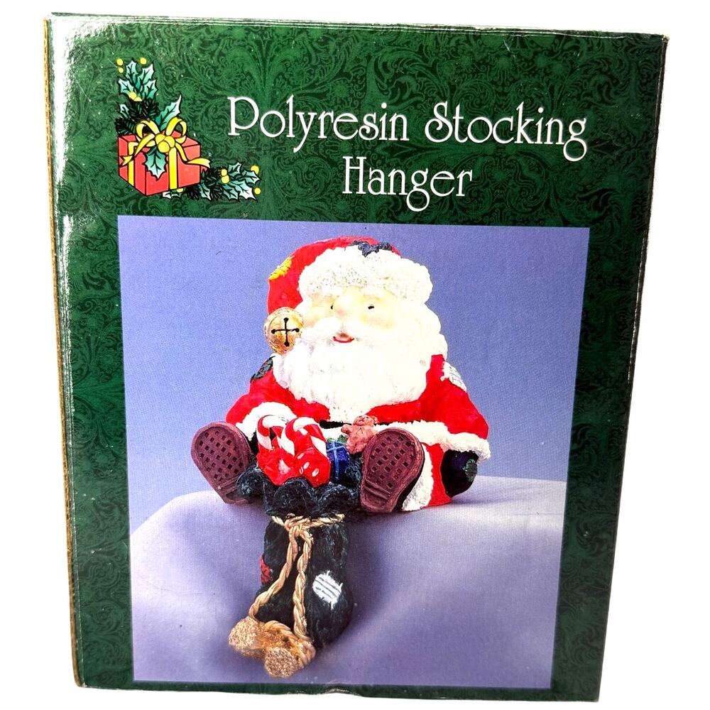 Santa Polyresin Stocking Hanger 5" Christmas Mantel Holder with Box New